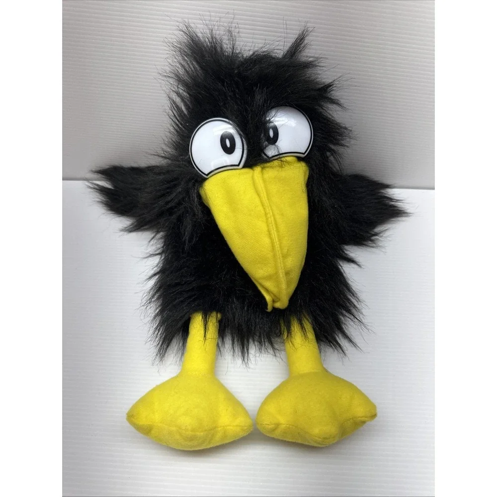 Black Crow Raven Bird Hand Puppet Toy Plush Hairy Fuzzy Squeek My Beek HAYES CO